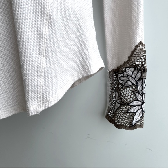 Free People Ivory Thermal Top with Embellished Sleeves Size L - Picture 5 of 10